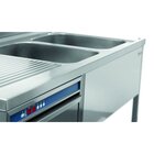 Rvs Spoelwerktafel Met 2 Spoelbakken Rechts En Bodemschap | Achteropstand En Ruimte Voor De Vaatwasser | 1600x700x850(h)mm