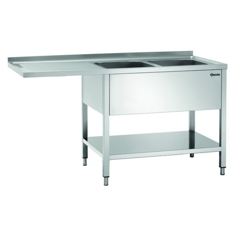 Rvs Spoelwerktafel Met 2 Spoelbakken Rechts En Bodemschap | Achteropstand En Ruimte Voor De Vaatwasser | 1600x700x850(h)mm