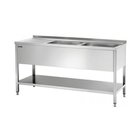 Rvs Spoelwerktafel Met 2 Spoelbakken Rechts En Bodemschap + Achteropstand | 1600x700x850(h)mm