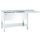 Rvs Spoelwerktafel Met 2 Spoelbakken Links En Bodemschap | Achteropstand En Ruimte Voor Vaatwasser | 1800x700x850(h)mm