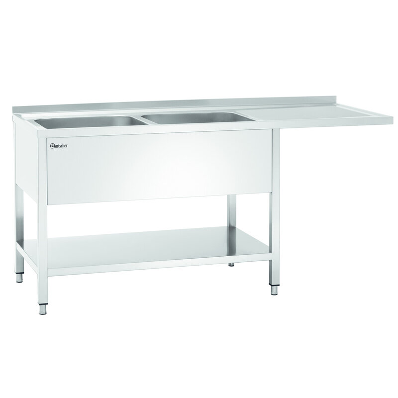 Rvs Spoelwerktafel Met 2 Spoelbakken Links En Bodemschap | Achteropstand En Ruimte Voor Vaatwasser | 1800x700x850(h)mm
