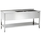 Rvs Spoelwerktafel Met 2 Spoelbakken Rechts En Bodemschap + Achteropstand | 1800x700x850(h)mm