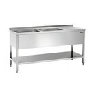 Rvs Spoelwerktafel Met 2 Spoelbakken Links En Bodemschap + Achteropstand | 1800x700x850(h)mm