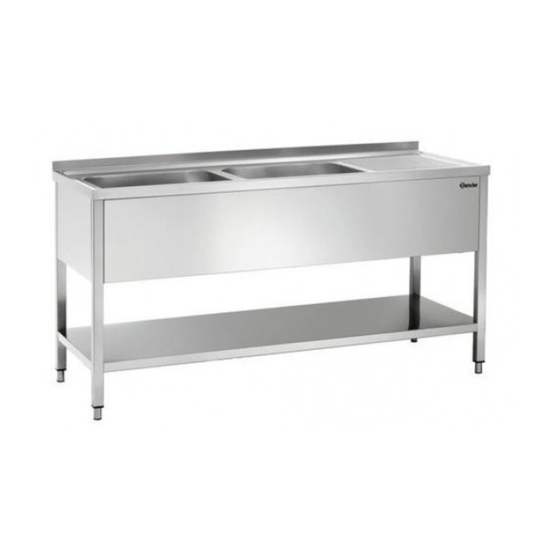 Rvs Spoelwerktafel Met 2 Spoelbakken Links En Bodemschap + Achteropstand | 1800x700x850(h)mm