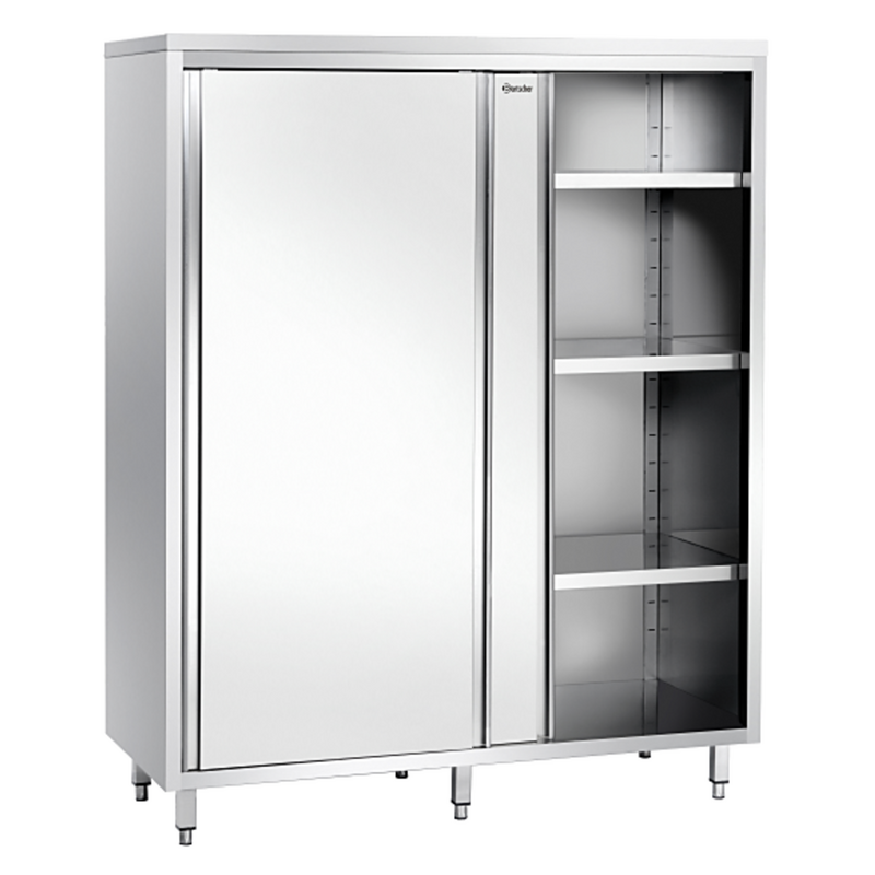 Servieskast Rvs Met 2 Schuifdeuren | 3 Tussenschappen Verstelbaar | 1400x600x2000(h)mm