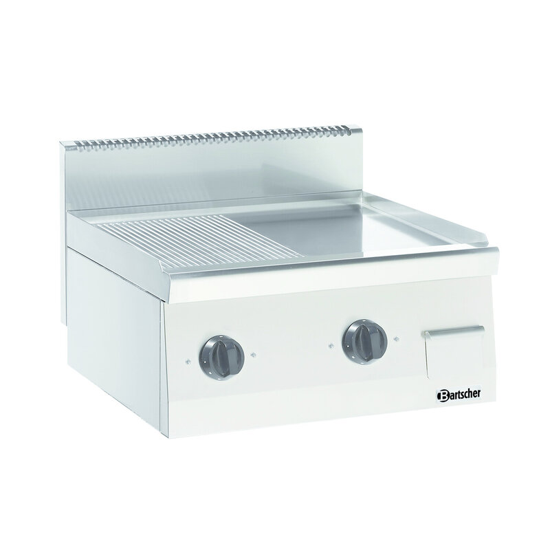 Bakplaat/grillplaat | 600 B600 | Bakplaat 1/2 Geribbeld / 1/2 Glad (b)590x(d)440mm | 7.2kw | 600x600x290(h)mm