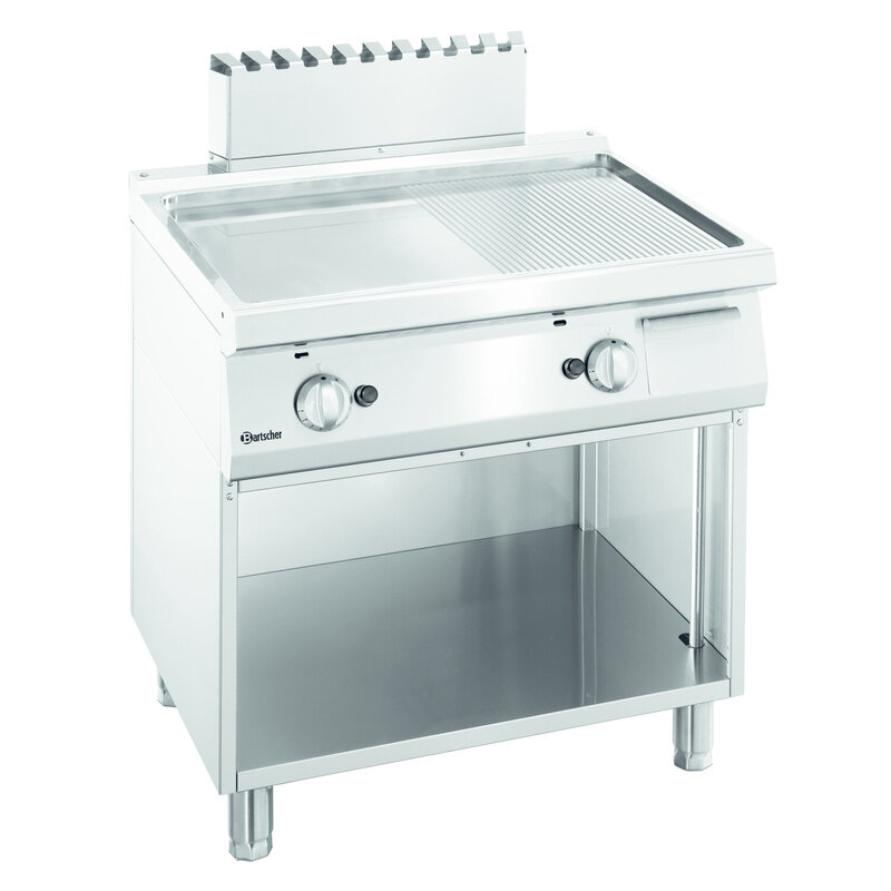 Bakplaat/grillplaat | 700 B800 | Bakplaat 1/2 Glad 1/2 Geribbeld (b)720x(d)445mm | 14kw | 800x700x850(h)mm
