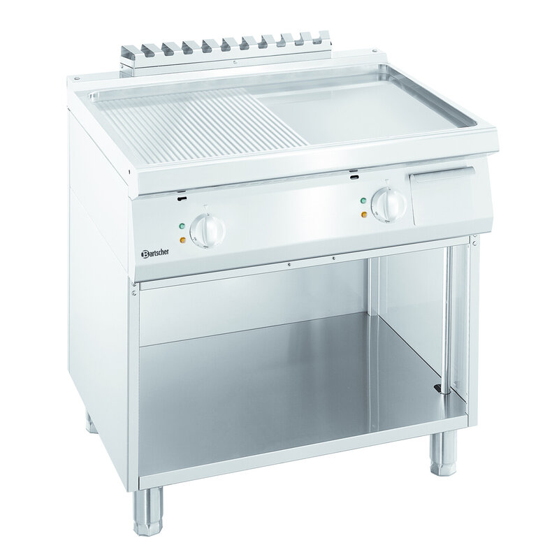 Bakplaat/grillplaat | 700 B800 00 | Bakplaat 1/2 Glad 1/2 Geribbeld (b)720x(d)445mm | 10kw | 800x700x850(h)mm