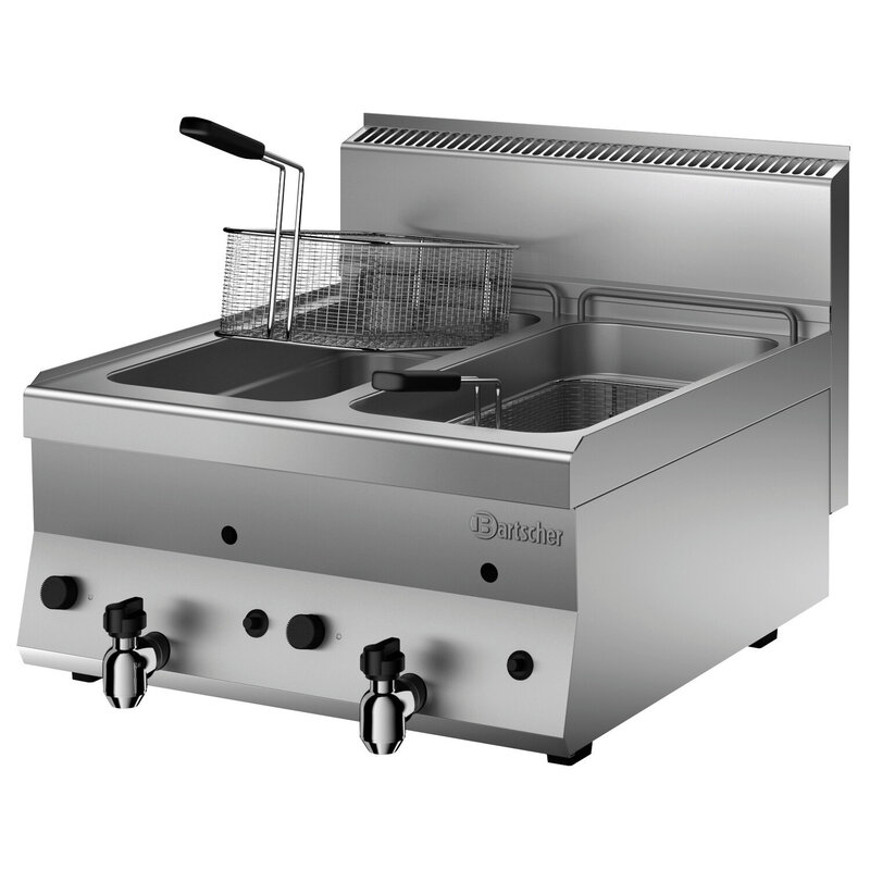 Friteuse | Serie 650 | Gas | 8+8l | 120°c/180°c | 14kw | Piëzo Ontsteking | Aftapkranen | 600x650x295(h)mm