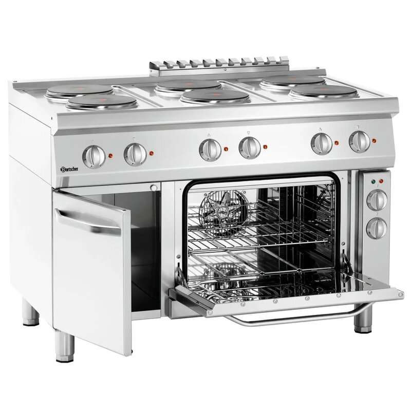 Fornuis | Elektrisch | Ebo | 6 Kookplaten | 6x 2.6kw | Elektrische Oven | 1/1 GN | 58l | 3.65kw | 1200x700x850(h)mm