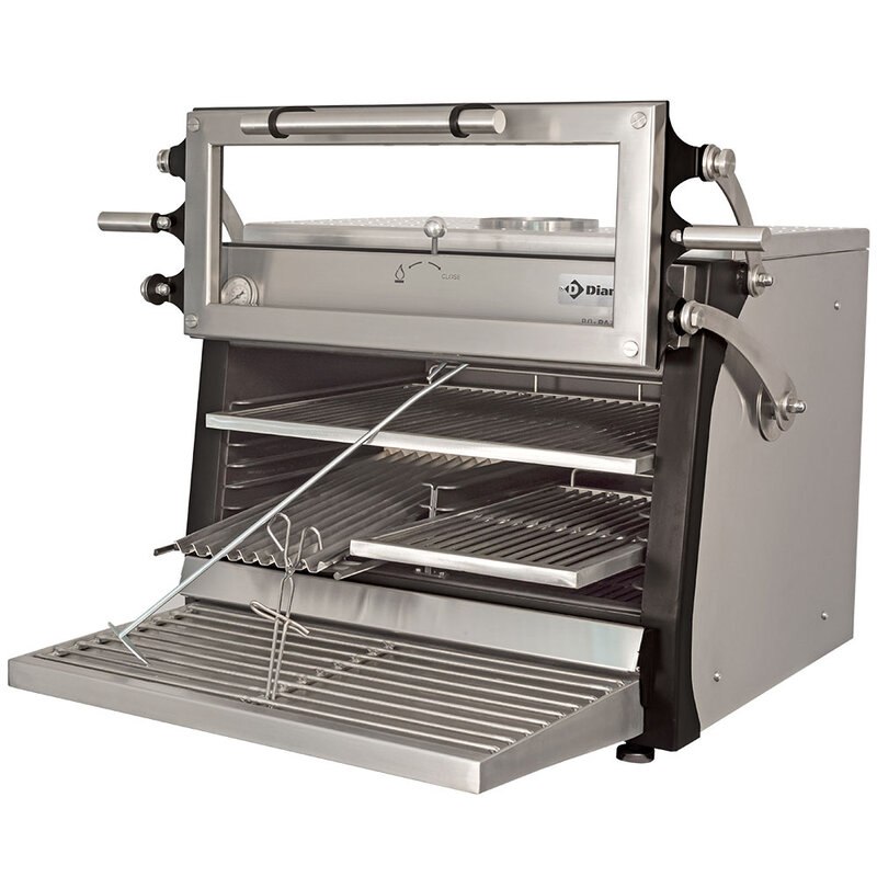 Houtskooloven-bbq, GN 1/1 + Gn2/4 (75 Kg/h)- Hefbare Deur/roestvrij Staal