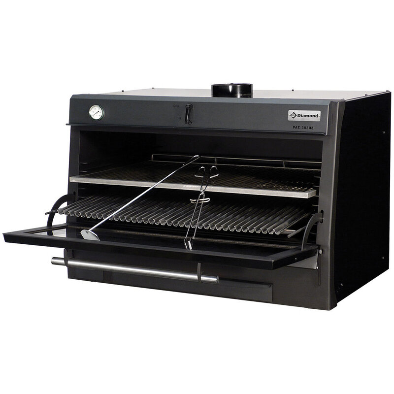 Houtskooloven-bbq, GN 2/1 + Gn1/1 (120 Kg/h)/zwart