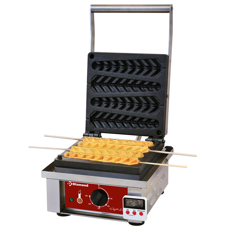 Elektrisch Wafelijzer "wafels op Stokjes", 4 Stuks. + Timer