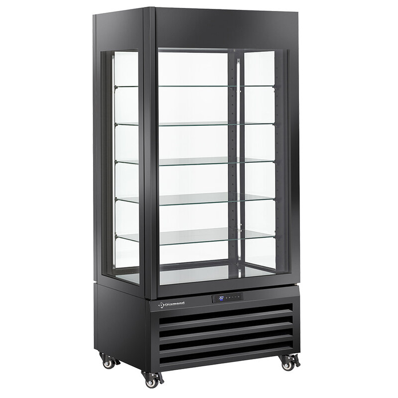 Full Glazen Vitrine" 600 Lt., 5 Glazen Niveaus, Geventileerd - Ice Cream & Pastry - Zwart