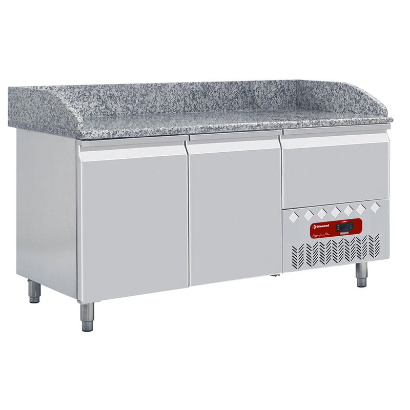 Frigotafel, 2 Deuren 600x400 mm en 1 Neutrale Laden (4x Bakken 600x400)+kit Van 6 "verzinkte" Zwenkwielen Voor Tafels, 2 Met Rem