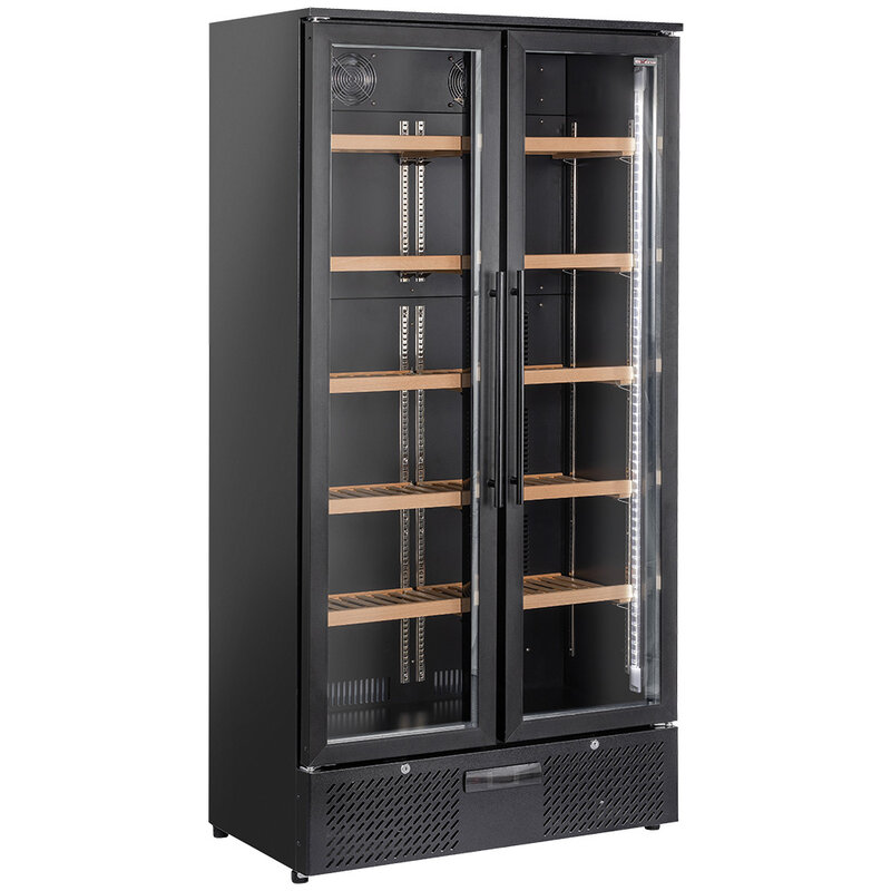 Wijnkast Vitrine, Dubbele Deur, 460 Liter, 1 Temperatuur - Zwart