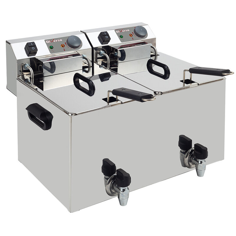 Elektrische Friteuse Tafelmodel 2x 10 Liter + Aftapkraan
