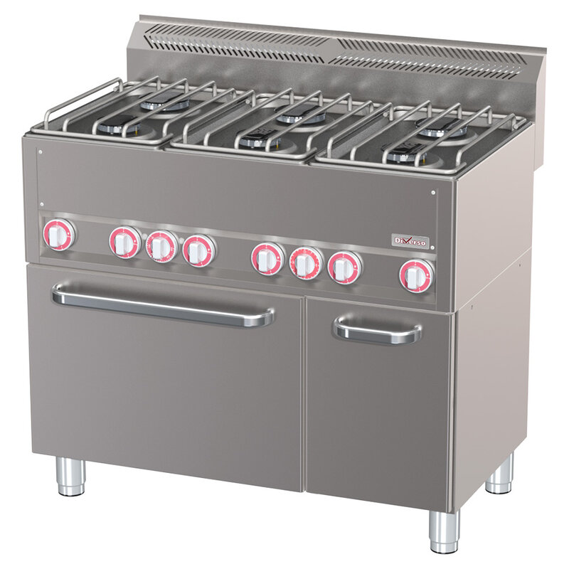 Fornuis 6 Branders op Conventieoven Gn1/1 en Neutrale Kast