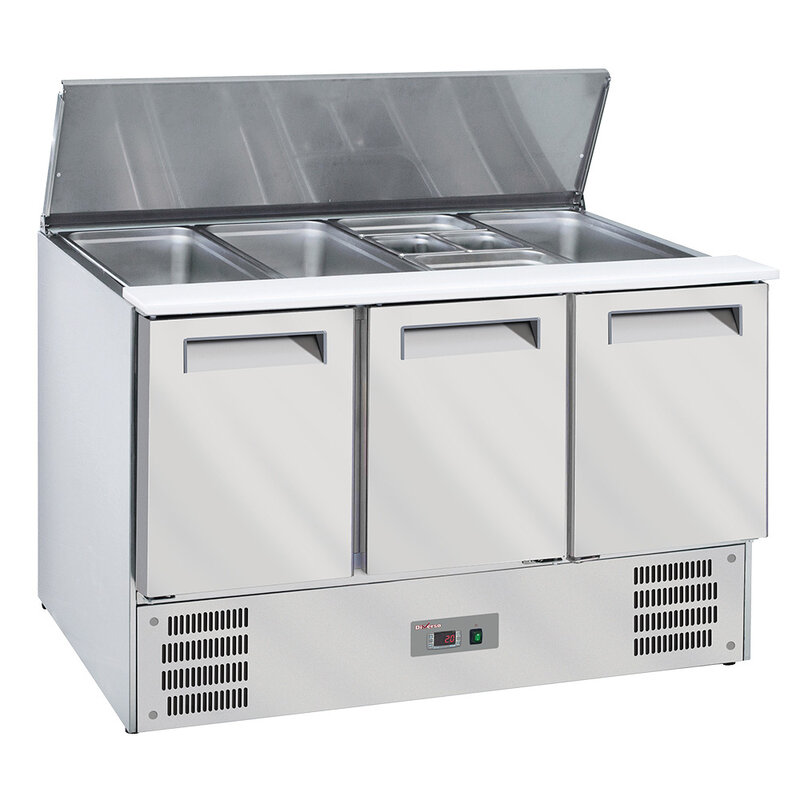 Gekoelde Saladette Met Deksel 4x Gn1/1-150 mm + Reserve 3 Deuren GN 1/1