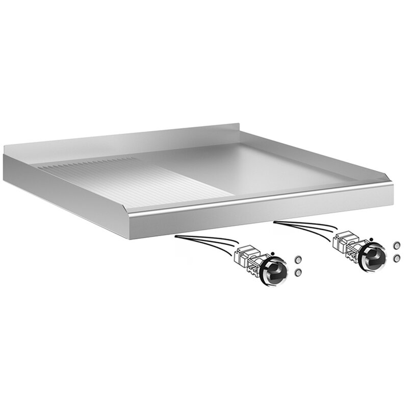 Gastro-inox Mareno Drop-in Bakplaat 60cm, Verchroomd Bakoppervlak 1/2 Glad-1/2 Geribbeld
