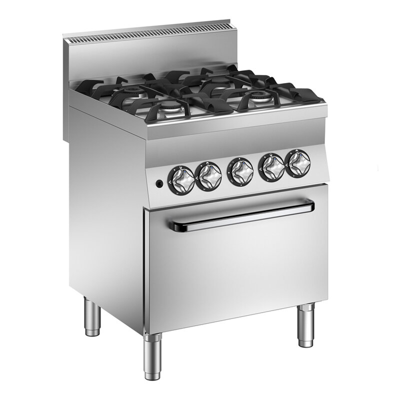 Gastro-inox Mareno M1-600 Gasfornuis Met 4 x 6kw Branders en Gasoven, 70cm