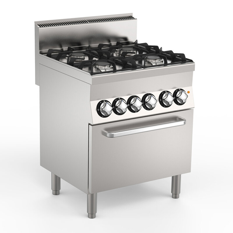 Gastro-inox Mareno M1-600 Gasfornuis Met 4 x 6kw Branders en Elektrische Oven, 70cm