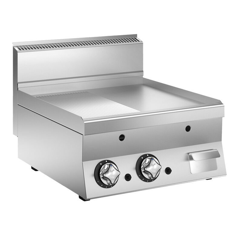 Gastro-inox Mareno M1-600 Gasbakplaat Met Half Gladde/half Geribbelde Verchroomde Plaat, 60cm
