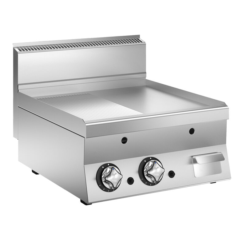 Gastro-inox Mareno M1-600 Gasbakplaat Met Half Gladde/geribbelde Verchroomde Plaat, 80cm
