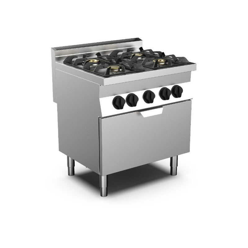Gastro-inox Mareno M0-700 Line Gasfornuis, 4 Branders en GN 2/1 Gasoven, 80cm
