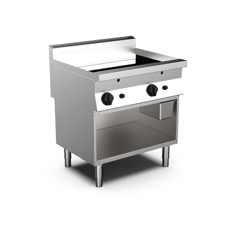 Gastro-inox Mareno M0-700 Line Gasbakplaat Met 2/3 Gladde en 1/3 Geribbelde Roestvrijstalen Plaat, 80cm