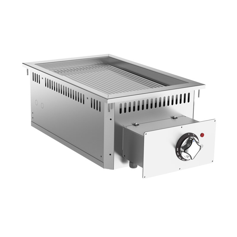 Gastro-inox Mareno 700 Drop-in Bakplaat 40cm, Verchroomd Bakoppervlak, Geribbeld
