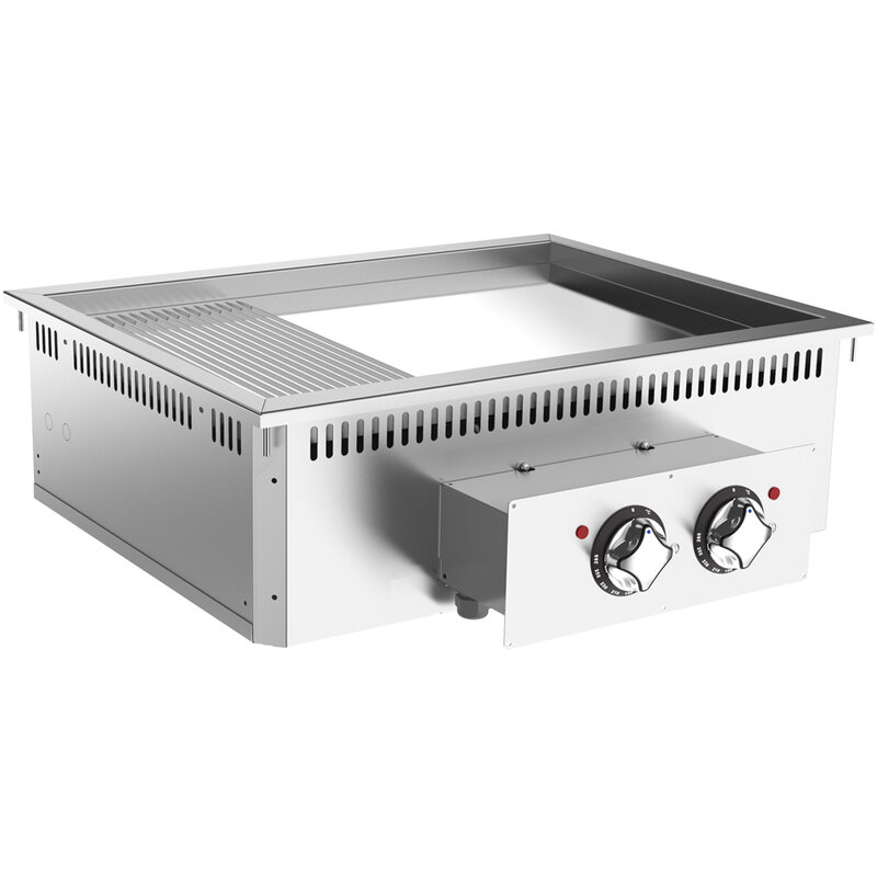 Gastro-inox Mareno 700 Drop-in Bakplaat 80cm, Verchroomd Bakoppervlak, 2/3 Glad-1/3 Geribbeld