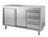 Gastro-inox Werkbank Van Roestvrijstaal Met Klapdeuren en 3 Laden, 1000(l)x700(d)x880(h)mm