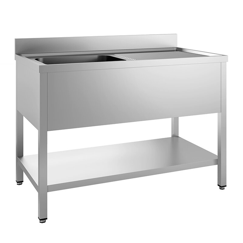 Gastro-inox Spoelwerktafel Met Spoelbak L en Onderblad Van Roestvrijstaal Aisi 304, 1000(l)x600(d)x880(h)mm