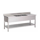 Gastro-inox Spoelwerktafel Met 2 Spoelbakken M en Onderblad Van Roestvrijstaal Aisi 304, 2000(l)x700(d)x880(h)mm
