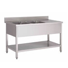 Gastro-inox Spoelwerktafel Met 2 Spoelbakken L en Onderblad Van Roestvrijstaal Aisi 304, 1600(l)x700(d)x880(h)mm