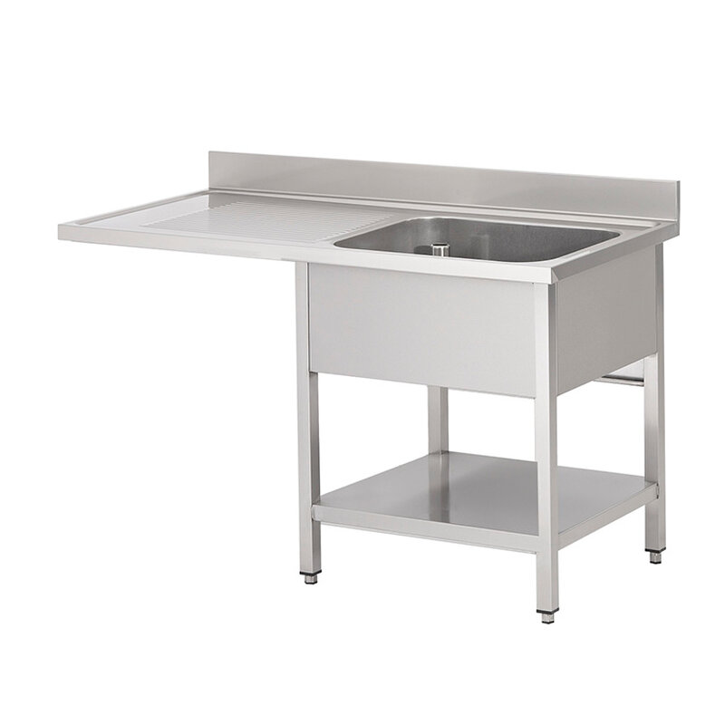 Gastro-inox Spoeltafel Met Spoelbak R, Onderblad en Ruimte Voor Vaatwasser Van Rvs Aisi 304, 1200(l)mm