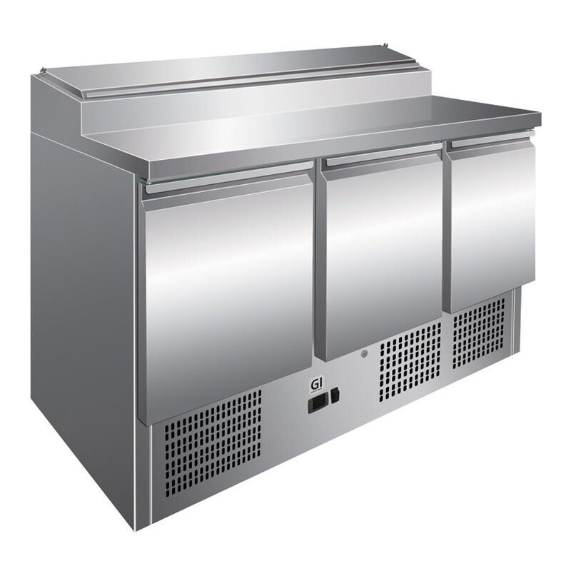 Gastro-inox Rvs Saladette Met 3 Deuren & 8x Gn1/6 Prepareer Unit, Geforceerd Gekoeld