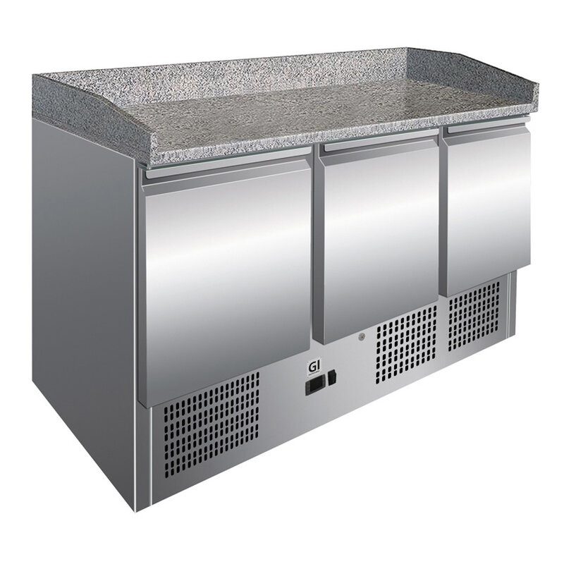 Gastro-inox Rvs Werkbank Met 3 Deuren & Marmer Werkblad, Geforceerd Gekoeld