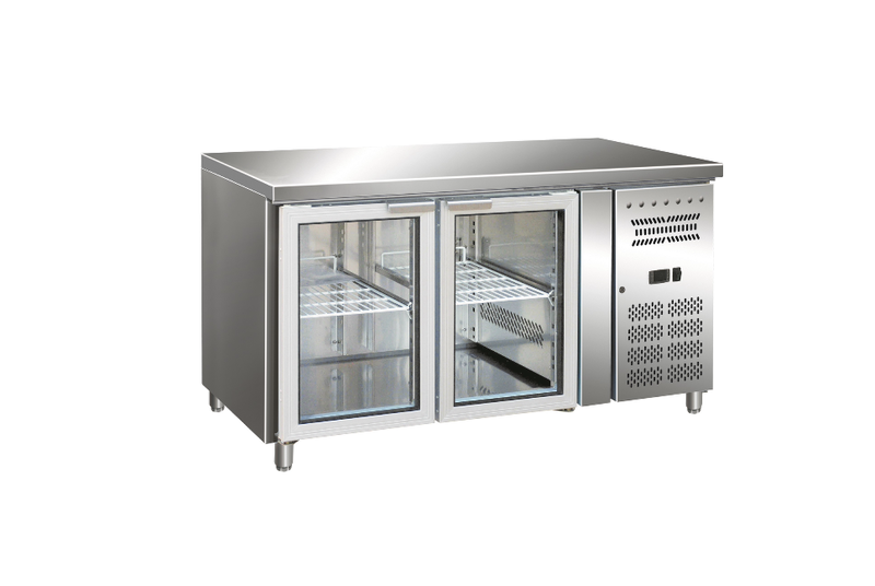 Gastro-inox Rvs GN Koelwerkbank Met 2 Glasdeuren, Geforceerd Gekoeld