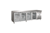 Gastro-inox Rvs GN Koelwerkbank Met 4 Glasdeuren, Geforceerd Gekoeld