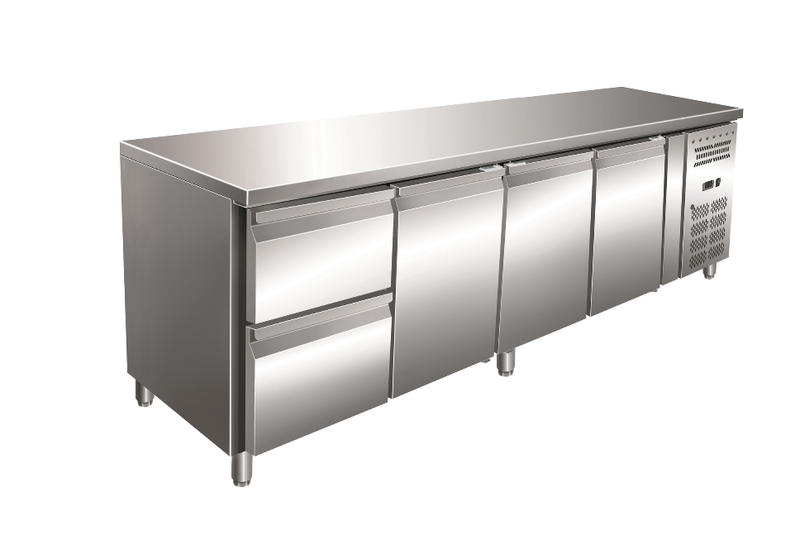 Gastro-inox Rvs GN Koelwerkbank Met 3 Deuren en 2 Laden, Geforceerd Gekoeld