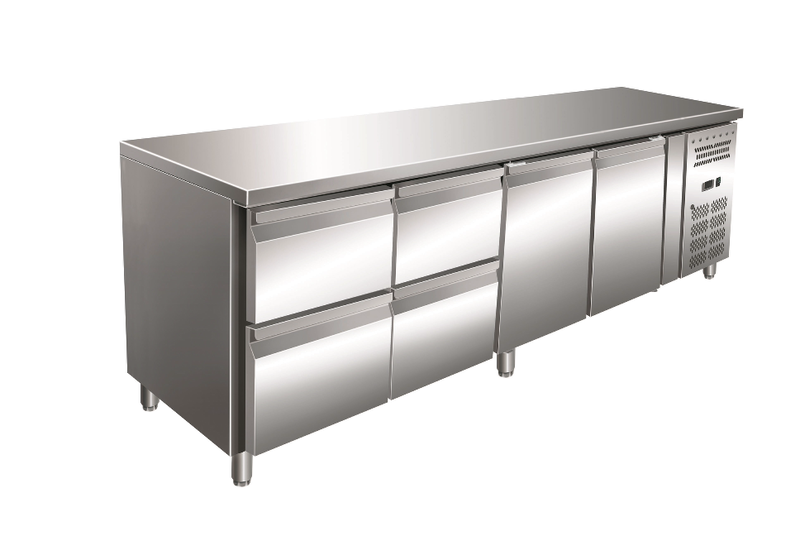 Gastro-inox Rvs GN Koelwerkbank Met 2 Deuren en 4 Laden, Geforceerd Gekoeld