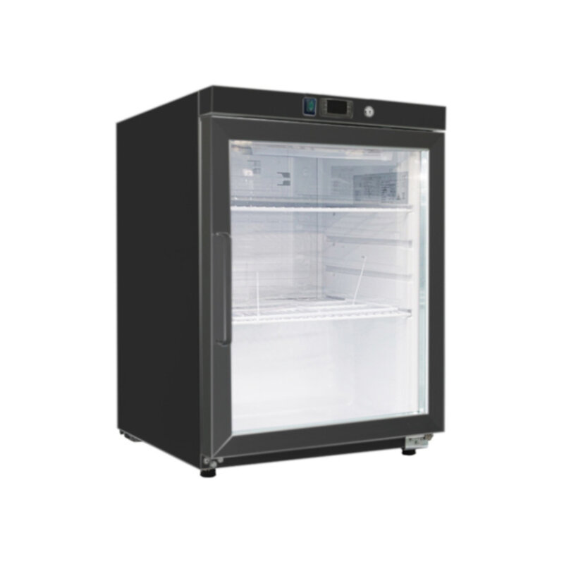 Gastro-inox Zwart Stalen Koeling 200 Liter Met Glasdeur, Statisch Gekoeld