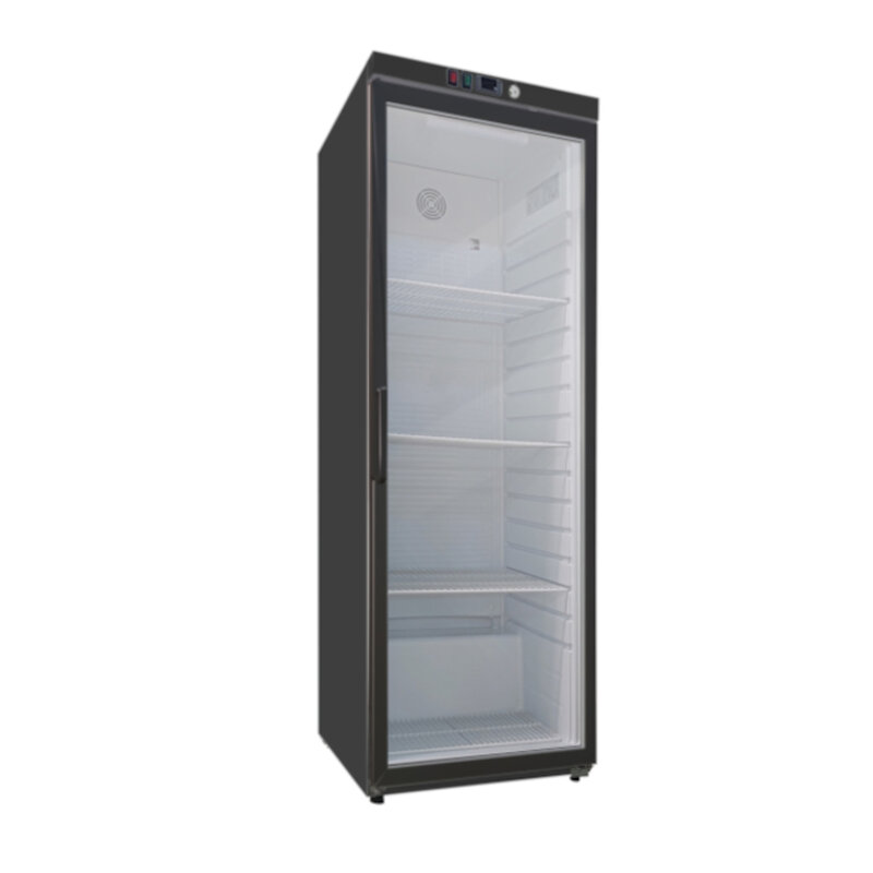 Gastro-inox Zwart Stalen Koeling 400 Liter Met Glasdeur, Statisch Gekoeld Met Ventilator