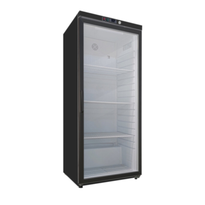 Gastro-inox Zwart Stalen Koeling 600 Liter Met Glasdeur, Statisch Gekoeld Met Ventilator