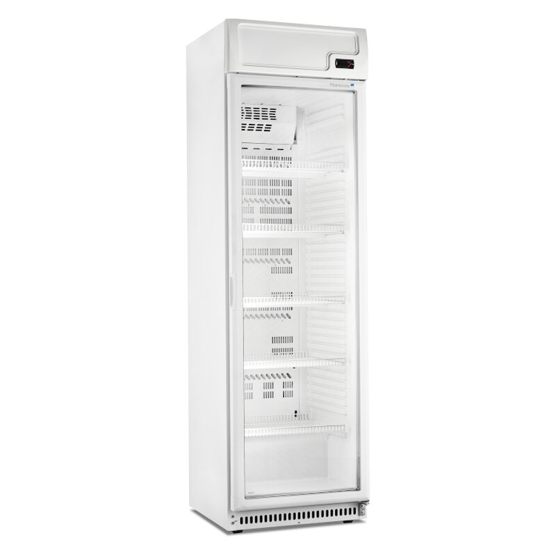 Gastro-inox Marecos Wit Stalen Display Koeling Met Glasdeur en Verlichte Banner 400 Serie