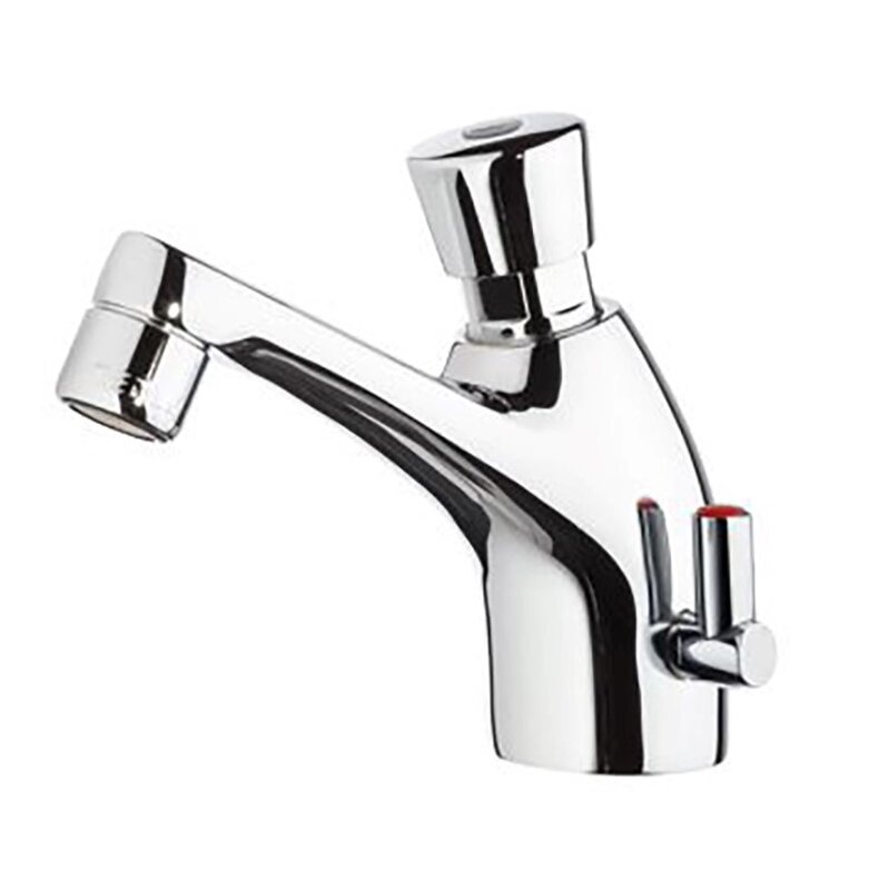 Gastro-inox Mengkraan Met Waterbesparende Drukknopbediening, Korte Uitloop Bovenzijde