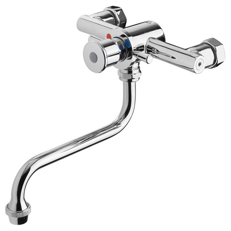 Gastro-inox Mengkraan Met Waterbesparende Drukknopbediening, Lange Uitloop Onderzijde