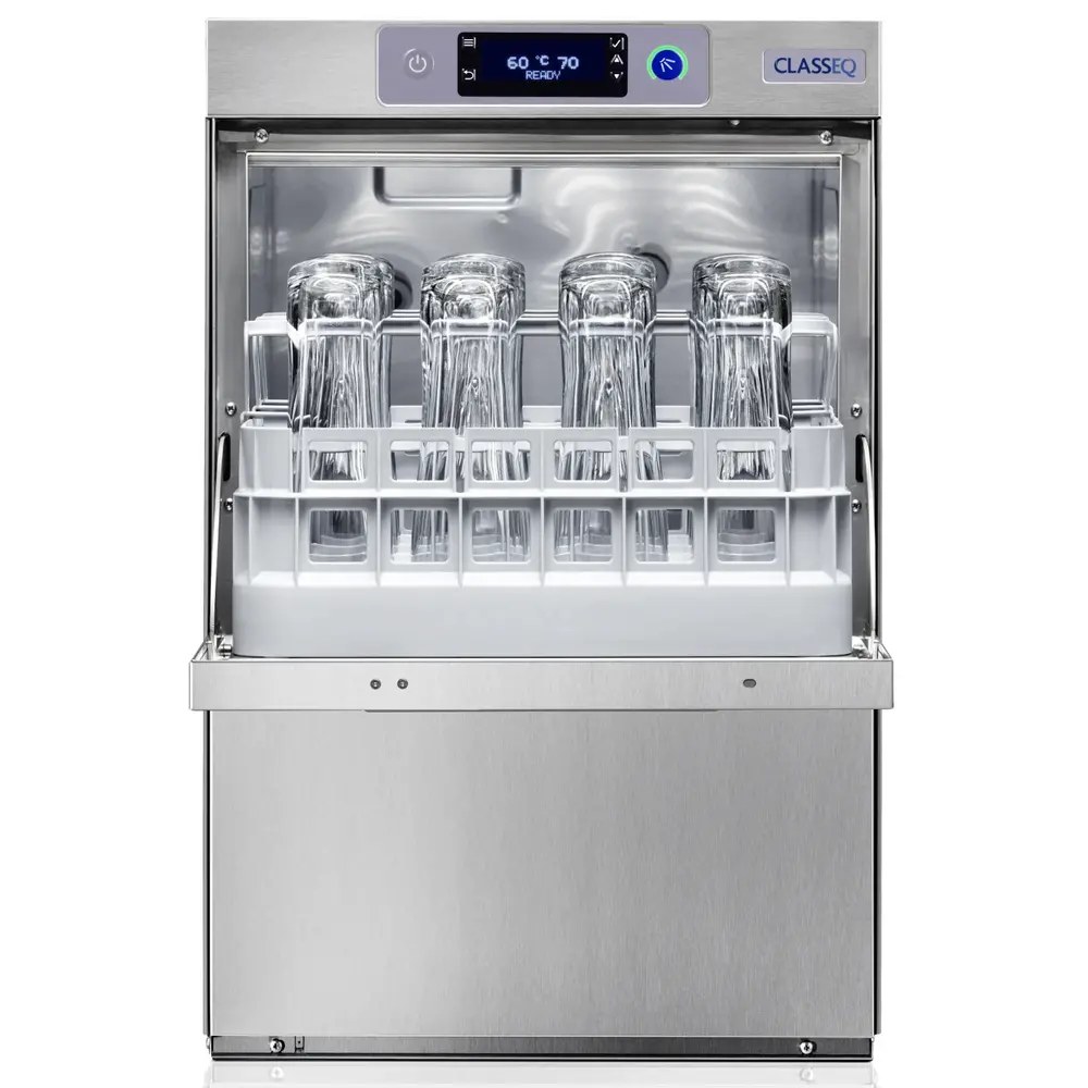 Classeq Glazenspoelmachine | C400 | Mand 400x400 | Afvoerpomp | Zeeppomp | Naglanspomp | 230v/400v | Dubbelwandig | 460x560x720/750(h)mm